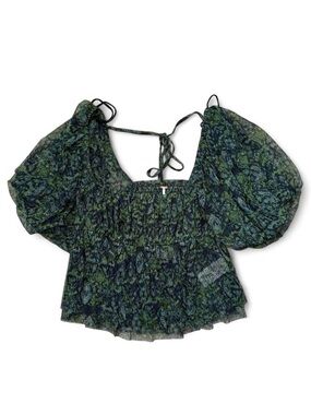Free People Green and Blue Tulle Shirt